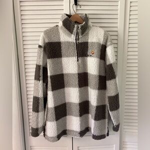 Men's Boxercraft Fleece Pullover in Soft Gray and White Plaid Sherpa 1/4 Zip XL